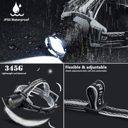 اليفا مصباح راس قابل لاعادة الشحن 100000 لومن مع 4 اوضاع اضاءة XHP99، مصباح امامي ساطع مقاوم للماء وقابل للتكبير مع شاشة عرض طاقة رقمية in Kuwait