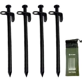 EXPLOMOS Tent Stakes, Heavy-Duty Steel Solid Tent Stakes Pegs for Outdoors Mountain-Climbing/Camping Hiking with Metal Stopper (4) in Kuwait