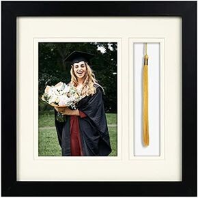 Golden State Art - 10x10 Black Shadow Box Frame - 5x7 Photo - Tassel - Double Mat (Black Over Gold) - Square - Sawtooth Hanger - Wall Mount - Real Glass - Graduation Theme in Kuwait