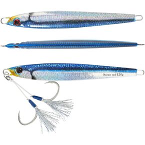 OCEAN CAT 1 PC Slow Fall Pitch Fishing Lures Sinking Lead Metal Flat Jigs Jigging Baits with Hook for Saltwater Fishing 4 Colors 160G/200G