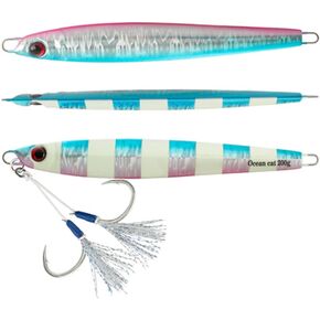 OCEAN CAT 1 PC Slow Fall Pitch Fishing Lures Sinking Lead Metal Flat Jigs Jigging Baits with Hook for Saltwater Fishing 4 Colors 160G/200G in Kuwait