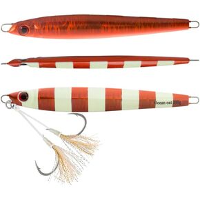 OCEAN CAT 1 PC Slow Fall Pitch Fishing Lures Sinking Lead Metal Flat Jigs Jigging Baits with Hook for Saltwater Fishing 4 Colors 160G/200G in Kuwait