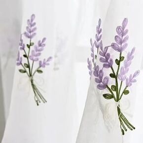 Floral White Sheer Curtains Purple Lavender Flower Embroidery Bedroom Curtain Rod Pocket Voile Curtains for Living Room, Set of 2 Panels (54x63 Inch(W x L)) in Kuwait