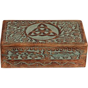 صندوق خشبي منحوت من ETROVES، لتخزين المجوهرات، صندوق تذكار للذاكرة - تصميم زهور خشبية مصنوعة يدويًا، فيروزي مقاس 8x4 بوصة in Kuwait