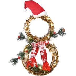 Lvydec مضيئة إكليل عيد الميلاد للديكور - 16 × 8 بوصة إكليل العنب مع قبعة حمراء ووشاح على شكل إكليل الثلج معلقة للباب الأمامي ديكور المنزل للجدار in Kuwait