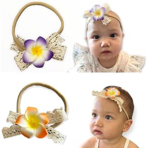 2 Pack Handmade Hawaiian Plumeria Flower Headband for Babies Baby Girls (Flamingo + Grass) in Saudi Arabia