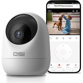 OSI Smart WI-FI Mini PTZ Security Camera - Home Indoor, Pet Camera, Baby Camera, Pan-Tilt-Zoom,Two-Way Audio, Motion Detector, Auto Tracking Night Vision, Auto Tracking, 32GB SD Card,Works with Alexa in Kuwait