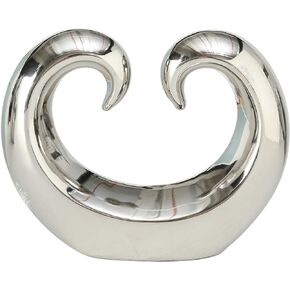 WHW Whole House Worlds Eternity Double Curl Rising Wave Sculpture, Decorative Modern Art, Silver Titanium Glazed Ceramic Stoneware, 8 1/4 Inches, Abstract Table Top Accent