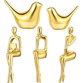 5 Pcs Gold Decor Statue Set Sitting Thinker Statue Gold Bird Statue Abstract Art Sculpture Modern Collectible Sculpture for Home Living Room Office Bookshelf Desktop Decor (Classic) in Saudi Arabia