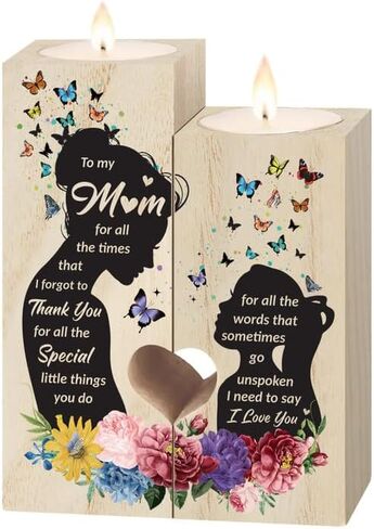 شمعدان هدايا الأم، هدايا للأم من الابنة، هدايا عيد ميلاد الأم، عيد الشكر وعيد الأم وعيد الحب وهدايا عيد الميلاد للأم من الابنة - حامل شموع خشبي in Kuwait