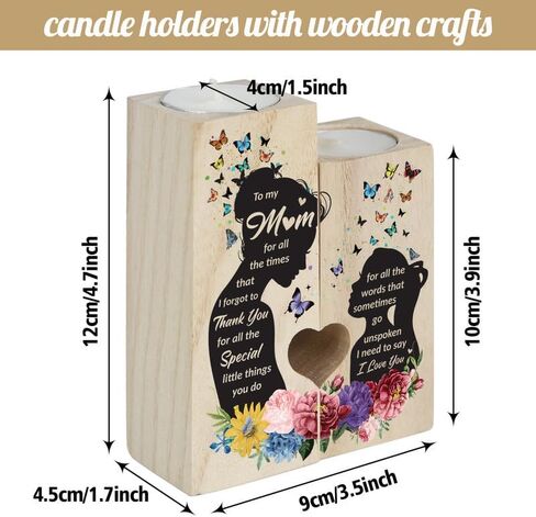 شمعدان هدايا الأم، هدايا للأم من الابنة، هدايا عيد ميلاد الأم، عيد الشكر وعيد الأم وعيد الحب وهدايا عيد الميلاد للأم من الابنة - حامل شموع خشبي in Kuwait