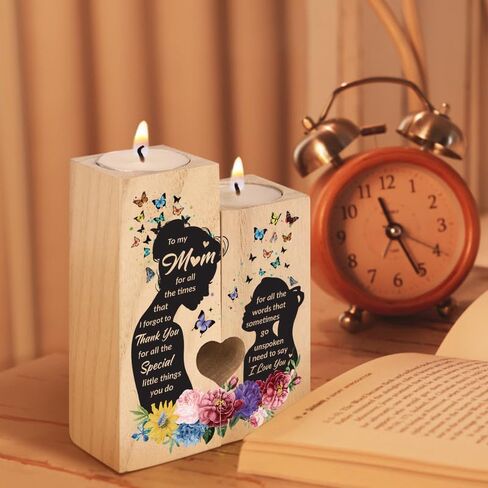شمعدان هدايا الأم، هدايا للأم من الابنة، هدايا عيد ميلاد الأم، عيد الشكر وعيد الأم وعيد الحب وهدايا عيد الميلاد للأم من الابنة - حامل شموع خشبي in Kuwait