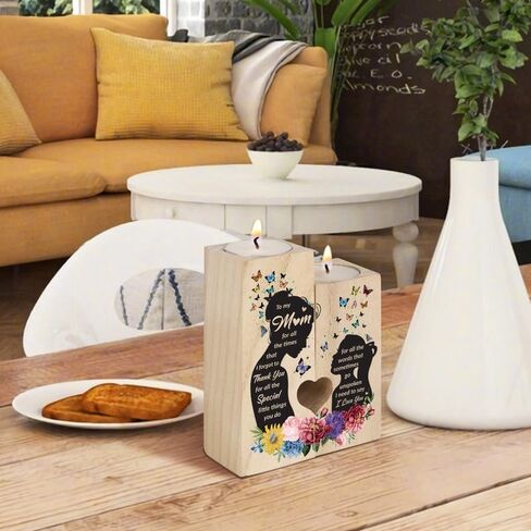 شمعدان هدايا الأم، هدايا للأم من الابنة، هدايا عيد ميلاد الأم، عيد الشكر وعيد الأم وعيد الحب وهدايا عيد الميلاد للأم من الابنة - حامل شموع خشبي in Kuwait
