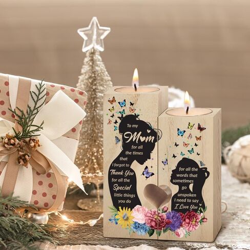 شمعدان هدايا الأم، هدايا للأم من الابنة، هدايا عيد ميلاد الأم، عيد الشكر وعيد الأم وعيد الحب وهدايا عيد الميلاد للأم من الابنة - حامل شموع خشبي in Kuwait