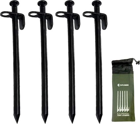 EXPLOMOS Tent Stakes, Heavy-Duty Steel Solid Tent Stakes Pegs for Outdoors Mountain-Climbing/Camping Hiking with Metal Stopper (4) in Kuwait