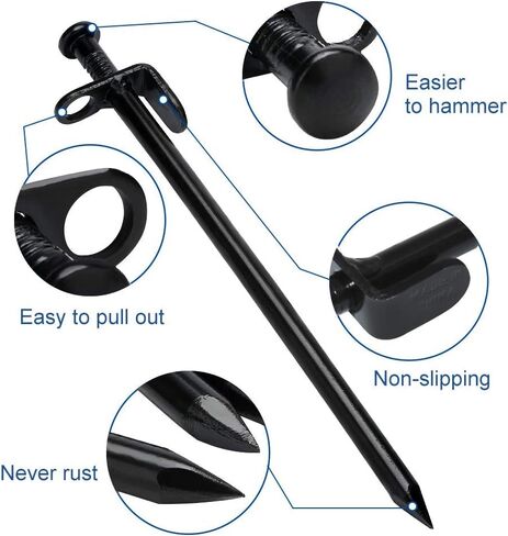 EXPLOMOS Tent Stakes, Heavy-Duty Steel Solid Tent Stakes Pegs for Outdoors Mountain-Climbing/Camping Hiking with Metal Stopper (4) in Kuwait