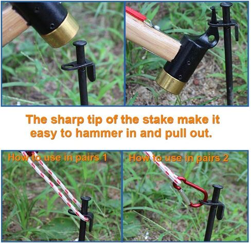 EXPLOMOS Tent Stakes, Heavy-Duty Steel Solid Tent Stakes Pegs for Outdoors Mountain-Climbing/Camping Hiking with Metal Stopper (4) in Kuwait