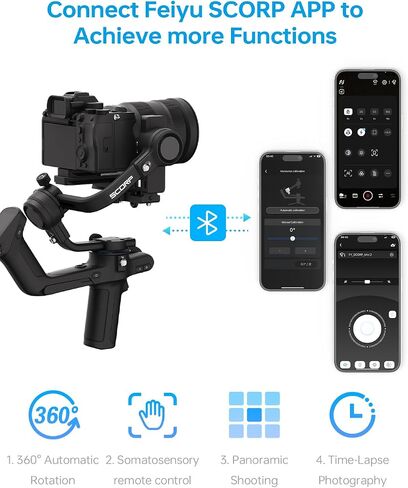 FeiyuTech SCORP 2[Official]Camera Stabilizer, Built-in AI Tracker,3-Axis Gimbal for Sony/Canon/Nikon/Fujifilm Mirrorless&DSLR Camera,Upgrade Joystick&Touch Screen,Max 5.51lbs, Native Vertical Shooting in Saudi Arabia