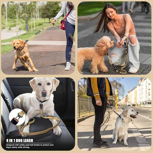 مقود الكلاب المطاطية التكتيكي شديد التحمل من AIRUIDOG، مقود الكلاب التكتيكي الممتص للصدمات بطول 4-6 أقدام مع مقبضين مبطنين، مشبك حلقة معدنية، حزام مقعد السيارة، مقود عاكس للكلاب المتوسطة والكبيرة (أسود) in Kuwait