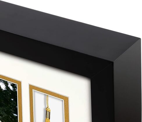 Golden State Art - 10x10 Black Shadow Box Frame - 5x7 Photo - Tassel - Double Mat (Black Over Gold) - Square - Sawtooth Hanger - Wall Mount - Real Glass - Graduation Theme in Saudi Arabia