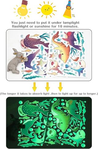 MESU الكرتون القرش يتوهج في الظلام ملصقات الحائط مضيئة العالم تحت الماء ديكور سقف المنزل للبنين غرفة الحضانة الاطفال هدية القرش in Kuwait