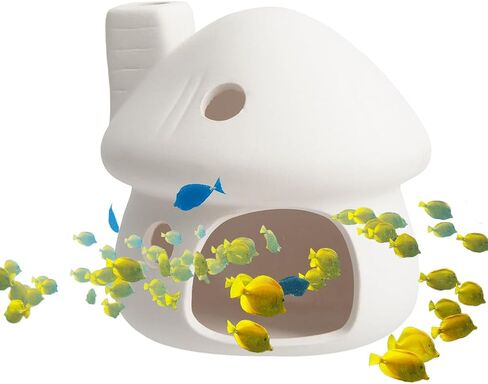 YXQ Aquarium Decorations Ceramic Mushroom House for Fish Tank Landscape to Small Shrimp/Goldfishes Hiding Rest and Breed (White) in Saudi Arabia