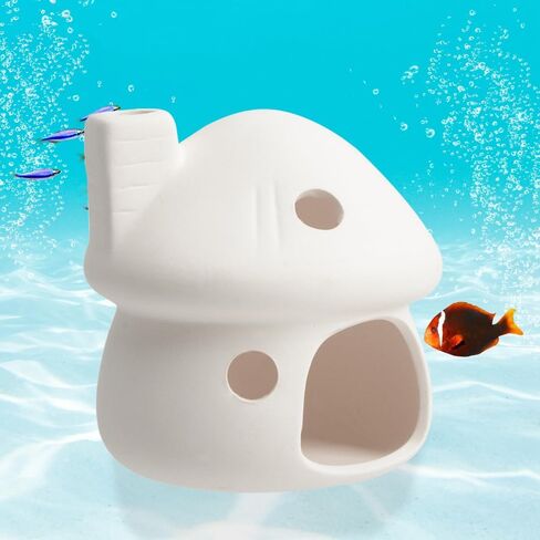 YXQ Aquarium Decorations Ceramic Mushroom House for Fish Tank Landscape to Small Shrimp/Goldfishes Hiding Rest and Breed (White) in Saudi Arabia