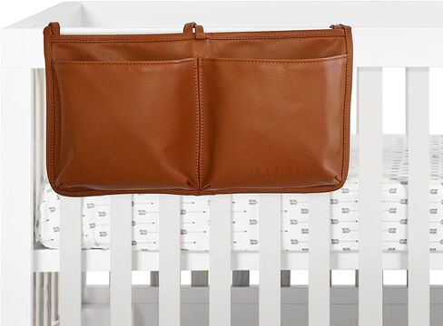 منظم سرير أطفال لو آند كين - منظم حفاضات معلق من الجلد النباتي لسرير الأطفال - سرير أطفال بجانب السرير بحجم 13.5 × 7.5 بوصة - مقاوم للماء والبقع in Kuwait