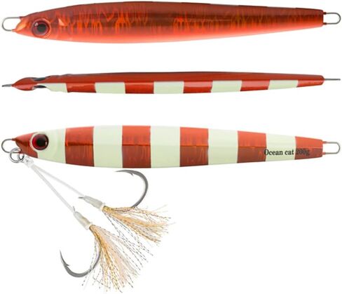 OCEAN CAT 1 PC Slow Fall Pitch Fishing Lures Sinking Lead Metal Flat Jigs Jigging Baits with Hook for Saltwater Fishing 4 Colors 160G/200G in Kuwait