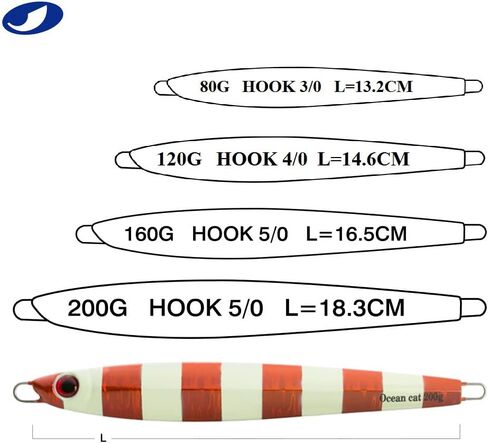 OCEAN CAT 1 PC Slow Fall Pitch Fishing Lures Sinking Lead Metal Flat Jigs Jigging Baits with Hook for Saltwater Fishing 4 Colors 160G/200G in Kuwait
