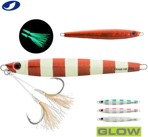 OCEAN CAT 1 PC Slow Fall Pitch Fishing Lures Sinking Lead Metal Flat Jigs Jigging Baits with Hook for Saltwater Fishing 4 Colors 160G/200G in Kuwait