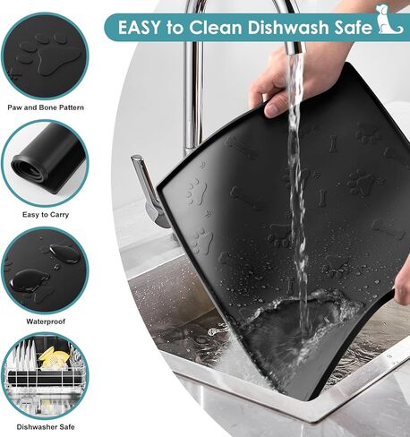 Dog Bowl Mat Waterproof Cat Feeding Mat, Silicone Pet Food Mat, Waterproof Raised-Edges Pet Bowl Placement Tray for Puppy Kitty Dog Cat to Food Spills and Water Messes Out to Floor (48X30CM, Beige) in Kuwait