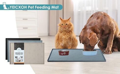 Dog Bowl Mat Waterproof Cat Feeding Mat, Silicone Pet Food Mat, Waterproof Raised-Edges Pet Bowl Placement Tray for Puppy Kitty Dog Cat to Food Spills and Water Messes Out to Floor (48X30CM, Beige) in Kuwait