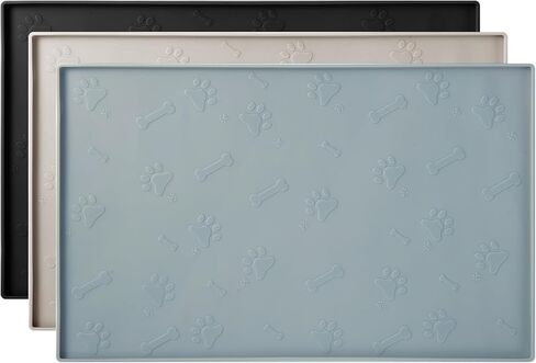 Dog Bowl Mat Waterproof Cat Feeding Mat, Silicone Pet Food Mat, Waterproof Raised-Edges Pet Bowl Placement Tray for Puppy Kitty Dog Cat to Food Spills and Water Messes Out to Floor (48X30CM, Beige) in Kuwait