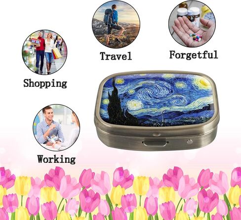 Custom Pill Box Tablet Holder Wallet Organizer Pocket Case - Pill Box for Purse (Vintage Flower Abstract Floral Watercolor Painting) in Kuwait