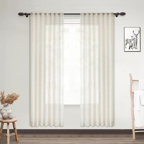 ستائر تيراكوتا شفافة بطول 84 بوصة - ستارة بوهو لغرفة النوم ستارة بوهيمية شبه شفافة محروقة باللون البرتقالي الخيش الخفيف ستارة من الكتان بجيب قضيب، ديكور الخريف والخريف لغرفة المعيشة in Kuwait