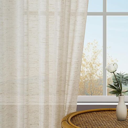 ستائر تيراكوتا شفافة بطول 84 بوصة - ستارة بوهو لغرفة النوم ستارة بوهيمية شبه شفافة محروقة باللون البرتقالي الخيش الخفيف ستارة من الكتان بجيب قضيب، ديكور الخريف والخريف لغرفة المعيشة in Kuwait