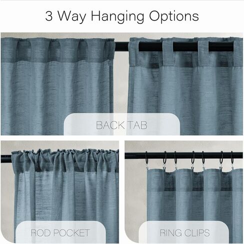 Linen Black Farmhouse Semi Sheer Curtains for Privacy, Flax Light Flitering Back Tab Living Room Curtains 63 Inch Length, Drapes for Sliding Glass Door W52 x L63 in Saudi Arabia