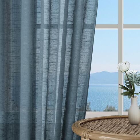 Linen Black Farmhouse Semi Sheer Curtains for Privacy, Flax Light Flitering Back Tab Living Room Curtains 63 Inch Length, Drapes for Sliding Glass Door W52 x L63 in Saudi Arabia