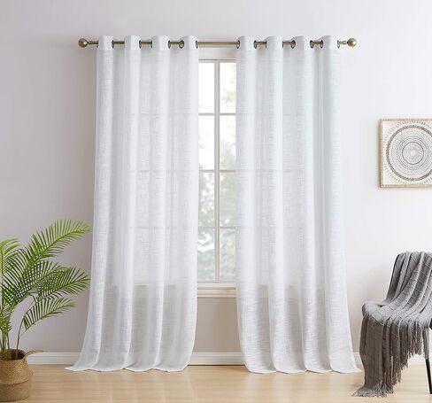 HLC.ME Madison Faux Linen Textured Semi Sheer Privacy Sun Light Filtering Transparent Window Grommet Short Thick Curtains Drapery Panels for Kitchen & Bathroom, 2 Panels (54 W x 63 L, Beige) in Saudi Arabia