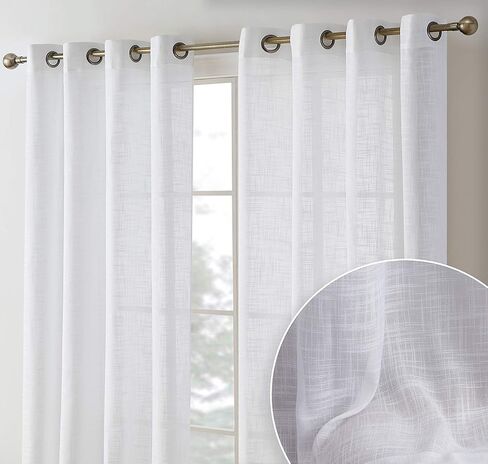 HLC.ME Madison Faux Linen Textured Semi Sheer Privacy Sun Light Filtering Transparent Window Grommet Short Thick Curtains Drapery Panels for Kitchen & Bathroom, 2 Panels (54 W x 63 L, Beige) in Saudi Arabia