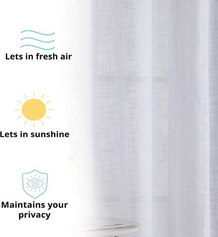 HLC.ME Madison Faux Linen Textured Semi Sheer Privacy Sun Light Filtering Transparent Window Grommet Short Thick Curtains Drapery Panels for Kitchen & Bathroom, 2 Panels (54 W x 63 L, Beige) in Saudi Arabia