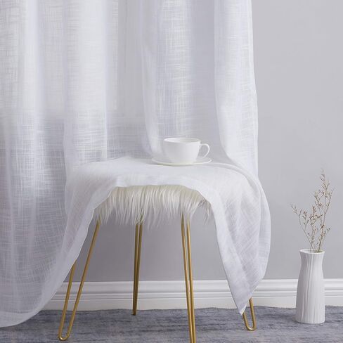 HLC.ME Madison Faux Linen Textured Semi Sheer Privacy Sun Light Filtering Transparent Window Grommet Short Thick Curtains Drapery Panels for Kitchen & Bathroom, 2 Panels (54 W x 63 L, Beige) in Saudi Arabia