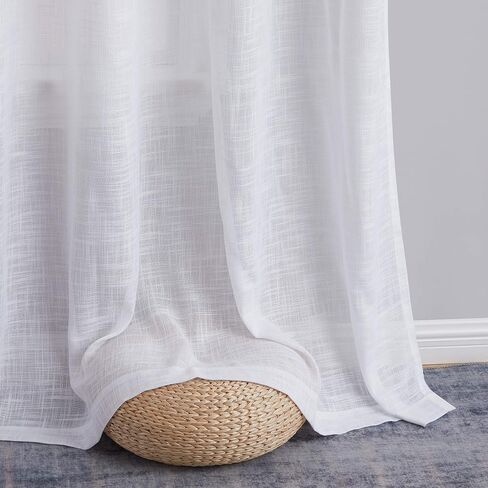 HLC.ME Madison Faux Linen Textured Semi Sheer Privacy Sun Light Filtering Transparent Window Grommet Short Thick Curtains Drapery Panels for Kitchen & Bathroom, 2 Panels (54 W x 63 L, Beige) in Saudi Arabia