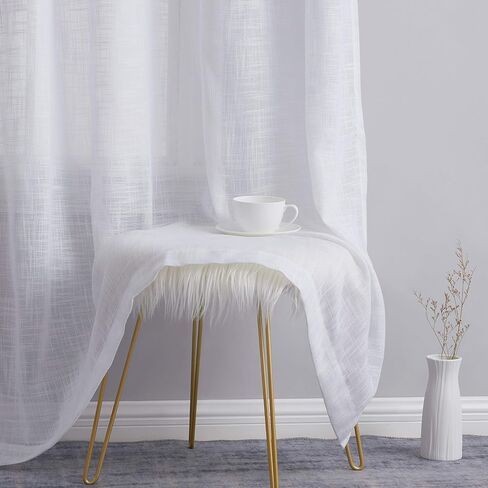 HLC.ME Madison Faux Linen Textured Semi Sheer Privacy Sun Light Filtering Transparent Window Grommet Short Thick Curtains Drapery Panels for Kitchen & Bathroom, 2 Panels (54 W x 63 L, Beige) in Saudi Arabia