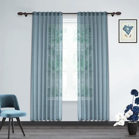 Linen Black Farmhouse Semi Sheer Curtains for Privacy, Flax Light Flitering Back Tab Living Room Curtains 63 Inch Length, Drapes for Sliding Glass Door W52 x L63 in Saudi Arabia