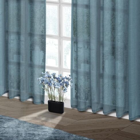 Linen Black Farmhouse Semi Sheer Curtains for Privacy, Flax Light Flitering Back Tab Living Room Curtains 63 Inch Length, Drapes for Sliding Glass Door W52 x L63 in Saudi Arabia