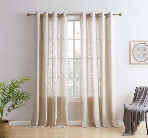 HLC.ME ماديسون من الكتان الصناعي المزخرف شبه الشفاف للخصوصية، ستائر نافذة شفافة بطول الأرض، ستائر سميكة للمكتب وغرفة المعيشة، لوحتان (54 عرضًا × 84 طولًا، أبيض) in Kuwait