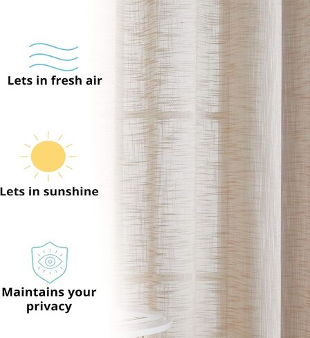 HLC.ME ماديسون من الكتان الصناعي المزخرف شبه الشفاف للخصوصية، ستائر نافذة شفافة بطول الأرض، ستائر سميكة للمكتب وغرفة المعيشة، لوحتان (54 عرضًا × 84 طولًا، أبيض) in Kuwait
