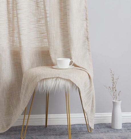 HLC.ME ماديسون من الكتان الصناعي المزخرف شبه الشفاف للخصوصية، ستائر نافذة شفافة بطول الأرض، ستائر سميكة للمكتب وغرفة المعيشة، لوحتان (54 عرضًا × 84 طولًا، أبيض) in Kuwait